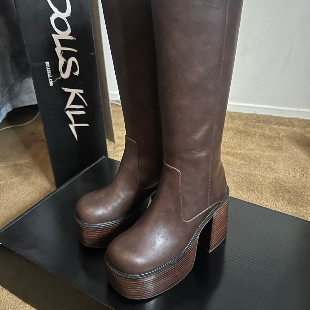 Dolls Kill Brown Platform Knee-High Boots